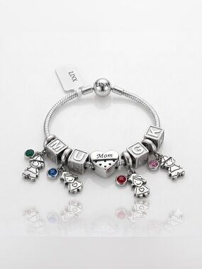 Linx Snake Chain Bracelet with Kids/Grandkids Initials and Birthstone Charms